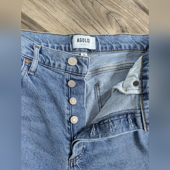AGOLDE Nico High Rise Slim Fit Jeans Denim Button Fly Distressed Raw Hem 26 - Picture 2 of 10